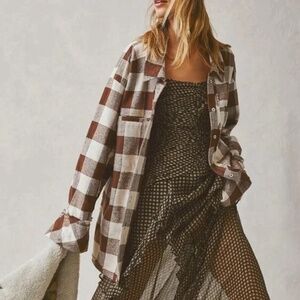 NWOT We the Free People So Long Summer Brown Plaid Button Shirt S